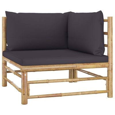 Garden Corner Sofa with Dark Grey Cushions Bamboo