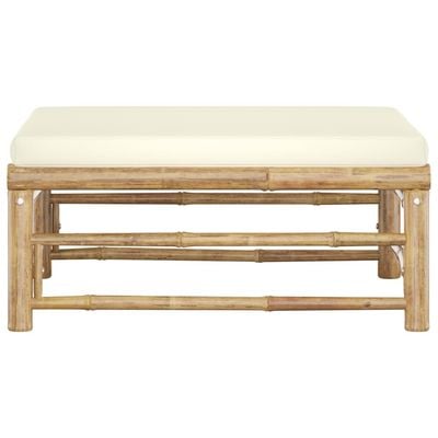 Garden Footrest with Cream White Cushion Bamboo