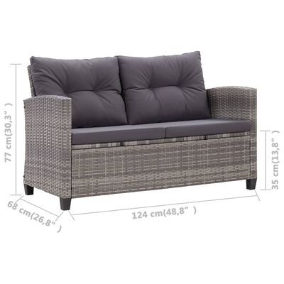 2-Seater Garden Sofa with Cushions Grey 124 cm Poly Rattan