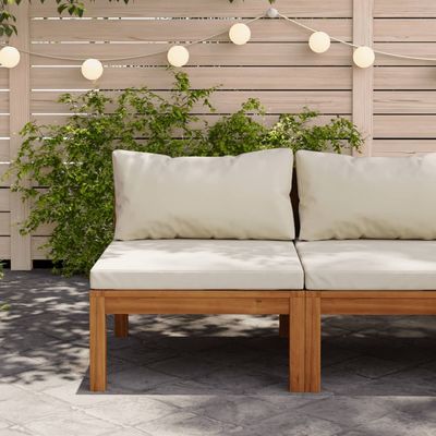 Sectional Middle Sofa with Cream White Cushion Acacia Wood