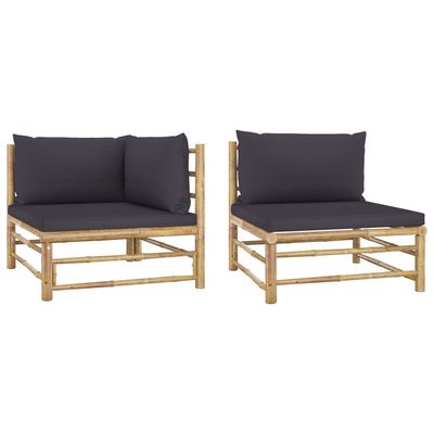 2 Piece Garden Lounge Set with Dark Grey Cushions Bamboo