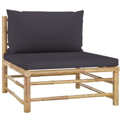 2 Piece Garden Lounge Set with Dark Grey Cushions Bamboo