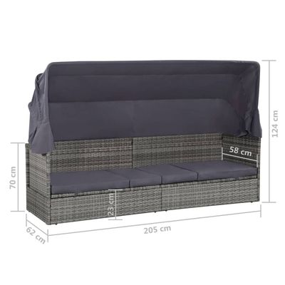 Garden Bed with Canopy Grey 205x62 cm Poly Rattan