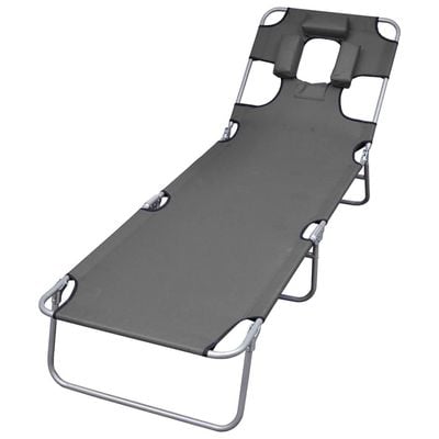 Foldable Sunlounger with Head Cushion Adjustable Backrest Grey