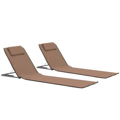 Folding Beach Mats 2 pcs Steel and Fabric Brown