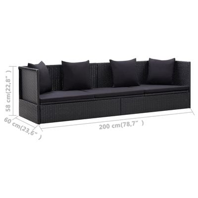 Garden Bed with Cushion and Pillow Poly Rattan Black