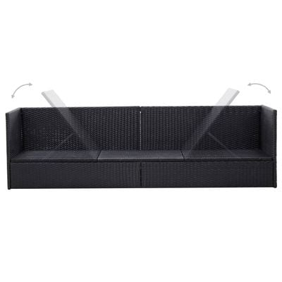 Garden Bed with Cushion and Pillow Poly Rattan Black