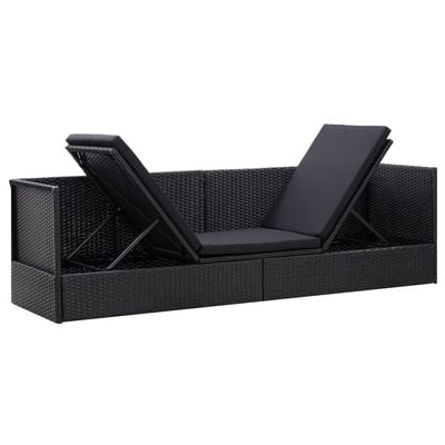 Garden Bed with Cushion and Pillow Poly Rattan Black