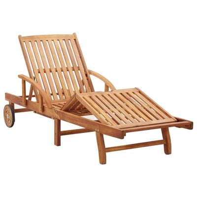 Sun Lounger with Cushion Solid Acacia Wood