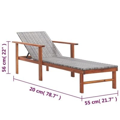 Sun Lounger Poly Rattan and Solid Acacia Wood Grey