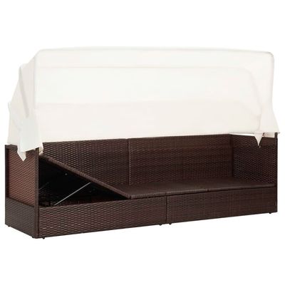 Garden Sofa with Canopy Poly Rattan Brown