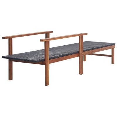 Sun Lounger Poly Rattan and Solid Acacia Wood Black