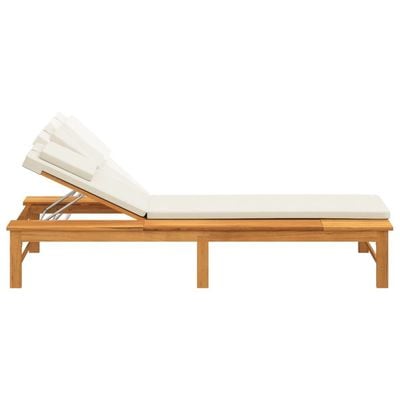 Sun Lounger with Cream White Cushion and Pillow Solid Wood Acacia