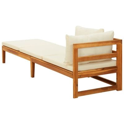 Sun Lounger with 1 Armrest Cream White Solid Acacia Wood