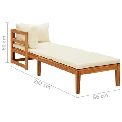 Sun Lounger with 1 Armrest Cream White Solid Acacia Wood