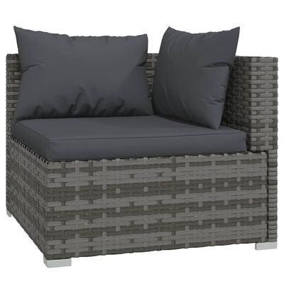 3 Piece Garden Lounge Set with Cushions Grey Poly Rattan