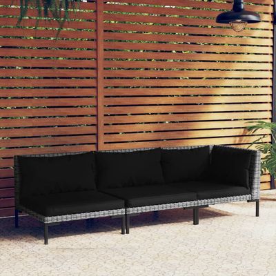 3 Piece Garden Lounge Set Dark Grey Half Round Poly Rattan