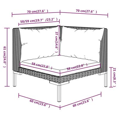 3 Piece Garden Lounge Set Dark Grey Half Round Poly Rattan