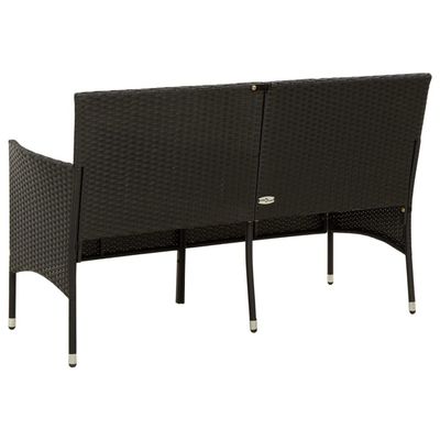 3-Seater Garden Sofa with Cushion Black Poly Rattan