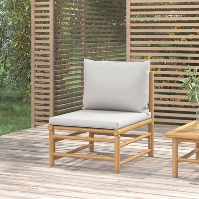 Garden Middle Sofa with Light Grey Cushions Bamboo