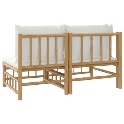 2 Piece Garden Lounge Set with Cream White Cushions Bamboo