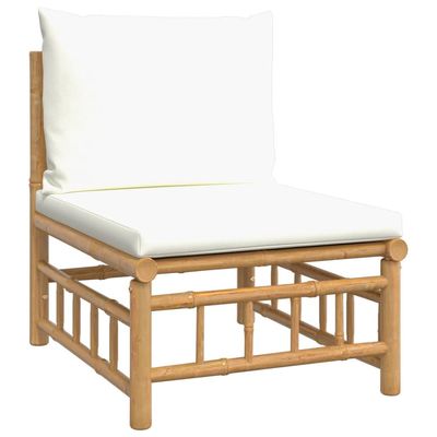 2 Piece Garden Lounge Set with Cream White Cushions Bamboo