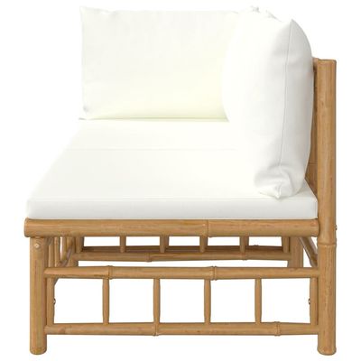 2 Piece Garden Lounge Set with Cream White Cushions Bamboo