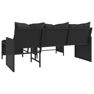 Garden Sofa with Table and Cushions L-Shaped Black Poly Rattan