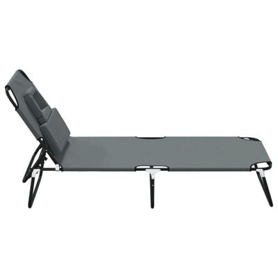 Folding Sun Lounger Grey Oxford Fabric&Powder-coated Steel