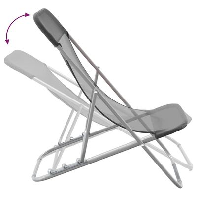 Folding Beach Chairs 2 pcs Grey Textilene&Powder-coated Steel