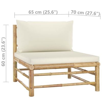 2 Piece Garden Lounge Set with Cream White Cushions Bamboo