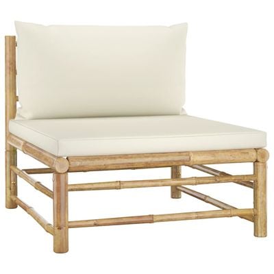 2 Piece Garden Lounge Set with Cream White Cushions Bamboo