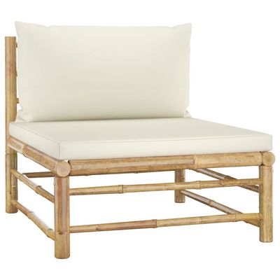 2 Piece Garden Lounge Set with Cream White Cushions Bamboo
