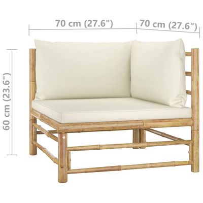 2 Piece Garden Lounge Set with Cream White Cushions Bamboo