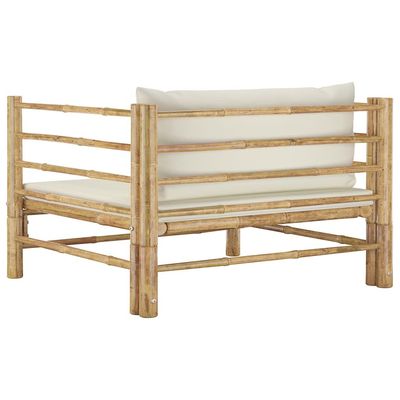 Garden Sofa with Cream White Cushions Bamboo