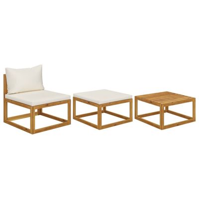 3 Piece Garden Lounge Set with Cream Cushions Solid Acacia Wood