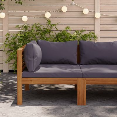 Sectional Corner Sofa with Dark Grey Cushions Solid Acacia Wood