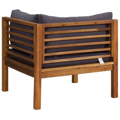 Sectional Corner Sofa with Dark Grey Cushions Solid Acacia Wood