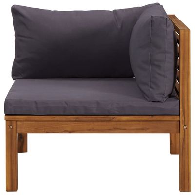 Sectional Corner Sofa with Dark Grey Cushions Solid Acacia Wood