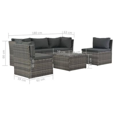 4 Piece Garden Lounge Set with Cushions Poly Rattan Grey