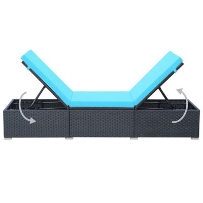 Sun Lounger with Cushion Poly Rattan Black