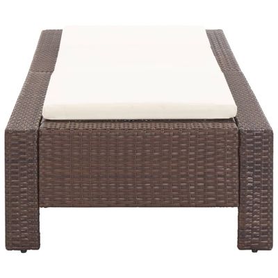 Sunbed with Cushion Brown Poly Rattan