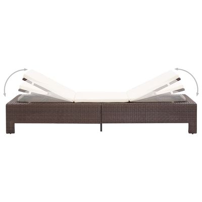 Sunbed with Cushion Brown Poly Rattan