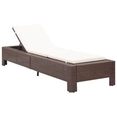 Sunbed with Cushion Brown Poly Rattan