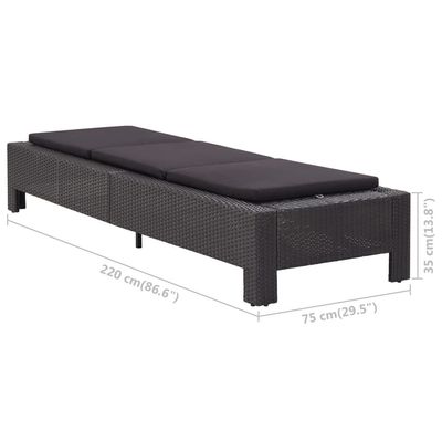 Sunbed with Cushion Black Poly Rattan