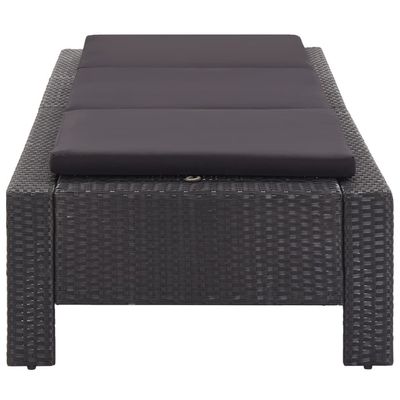 Sunbed with Cushion Black Poly Rattan