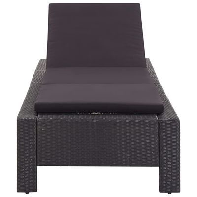 Sunbed with Cushion Black Poly Rattan