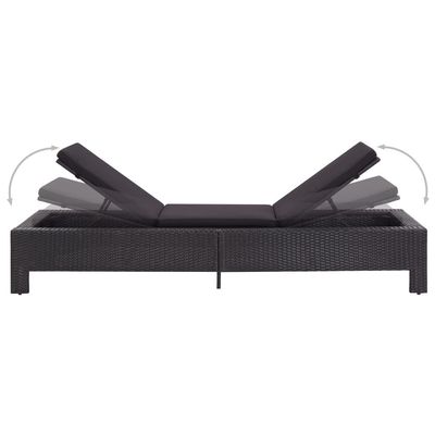 Sunbed with Cushion Black Poly Rattan