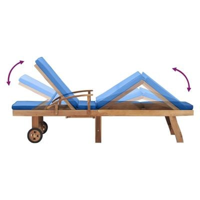 Sun Lounger with Cushion Solid Teak Wood Blue