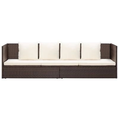 Garden Bed with Cushion & Pillows Poly Rattan Brown